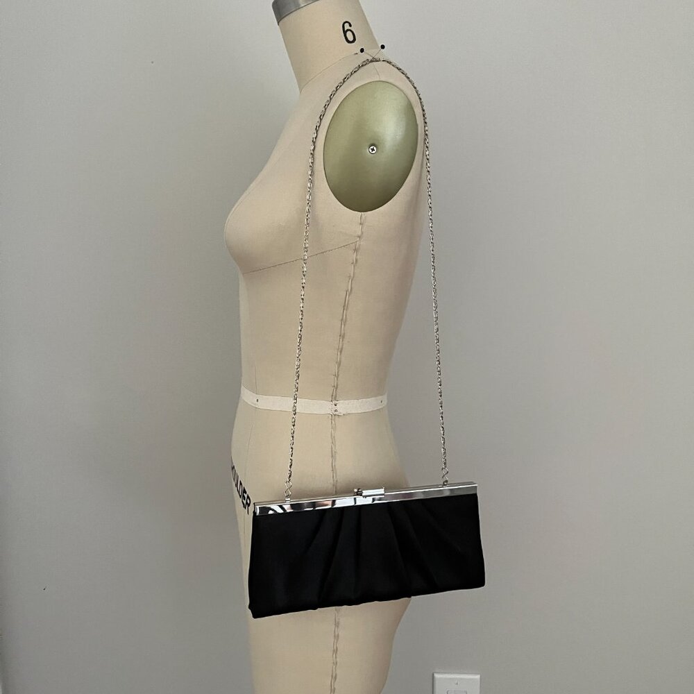 Gunne Sax Jessica McClintock Black Pleated Satin Convertible Clutch Retrogoth
